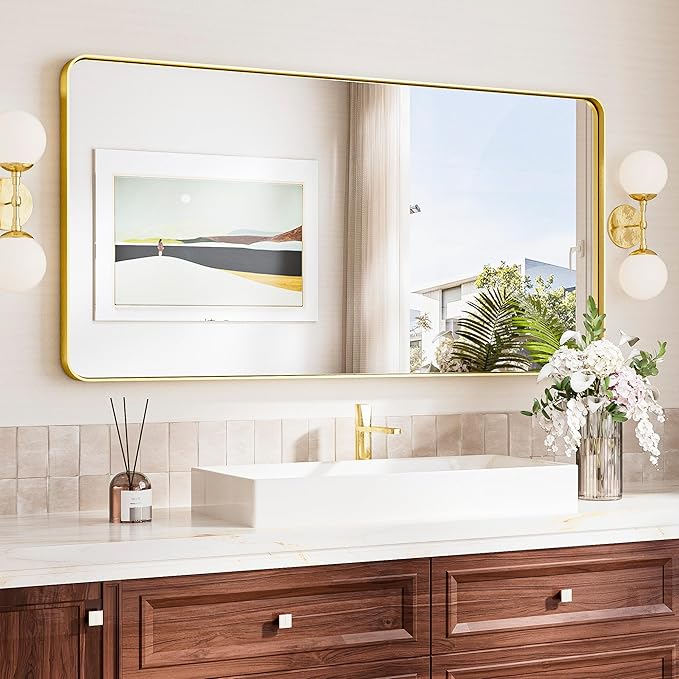 TokeShimi 48x24 Brushed Gold Bathroom Mirror