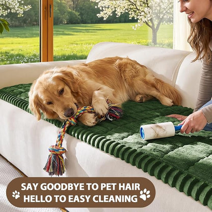 FUANGUI 2 Pack Waterproof Couch Cover for Dogs Pets Sofa Protector | Non-Slip Washable Fuzzy Soft Sofa Slipcover for 2 PCS L Shaped Sofa Pet Friendly, 27.6" x 70.9"+27.6" x 82.7",Dark Green