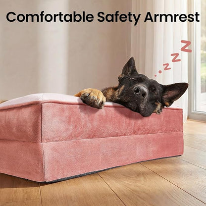 OhGeni Orthopedic Extra Large Dog Bed Couch, Memory Foam, 44-inch (Pink) | Waterproof Pet Bed with Machine-Washable Removable Cover & Soft Comfortable Fabric