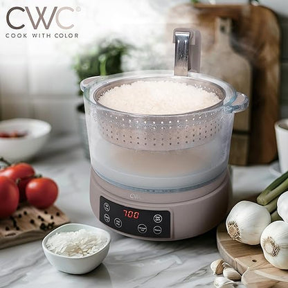 COOK WITH COLOR 3L Glass Mini Low Carb Rice Cooker – Holds 2 Cups Raw/Makes 6