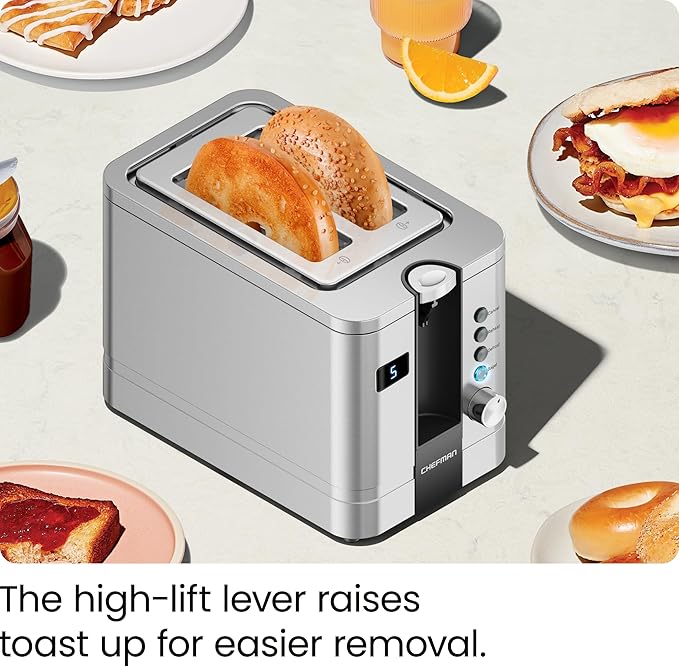 Chefman 2-Slice Digital Toaster, Stainless Steel, Extra-Wide Slots