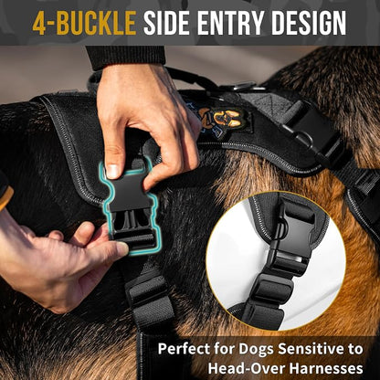OneTigris No-Pull Easy Control Dog Harness Reflective Vest for Large Dogs | Military-grade 1000D Nylon Tactical Vest, Adjustable Dog Harness with Hook & Loop Panels for Walking, Hiking, Training