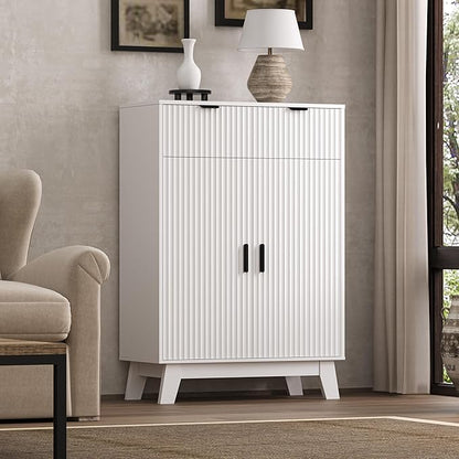 Fluted Shoe Cabinet, 4-Tier Mid Century Modern Narrow Shoe Storage Cabinet