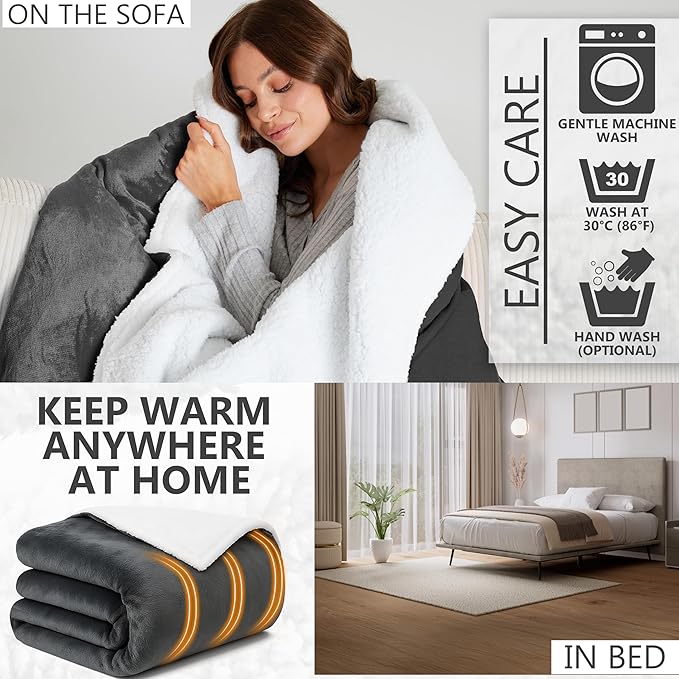 Heated Blanket Electric Luxurious Fleece Queen Blanket, 9 Heat Settings & 12H