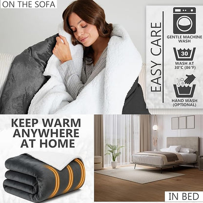 Heated Blanket Electric Luxurious Fleece Queen Blanket, 9 Heat Settings & 12H