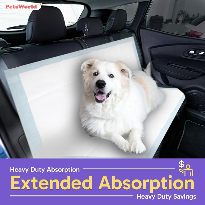 PETSWORLD Mega-Sized Dog Pee Pads (40" x 99") – 4XL Gigantic Pet Piddle Pads for Puppy Training, Incontinence – with Adhesive Sticky Tape – Leak Proof, 5-Layer Protection (320 Count)