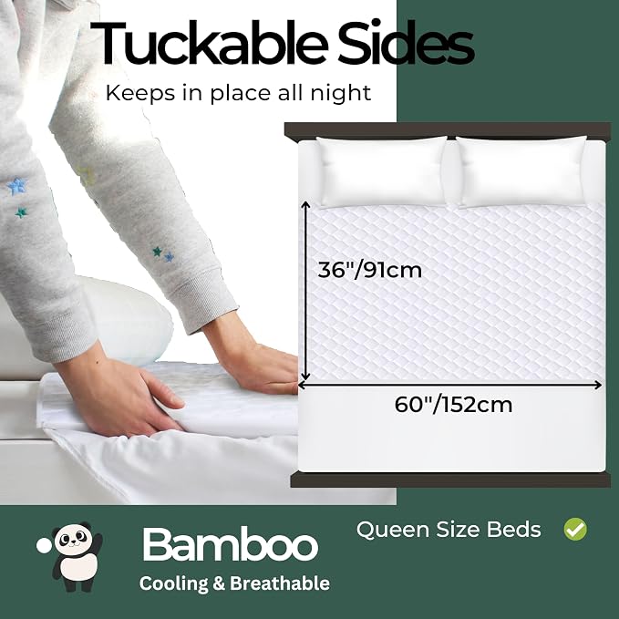 Hygge Sheets®️ Organic Washable Incontinence Bed Pads - 2 Pack | 100% Waterproof Reusable Mattress Protector Underpads with Tucks - Rayon derived from Bamboo – 5 Layers of Protection - Queen