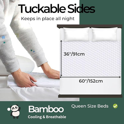 Hygge Sheets®️ Organic Washable Incontinence Bed Pads - 2 Pack | 100% Waterproof Reusable Mattress Protector Underpads with Tucks - Rayon derived from Bamboo – 5 Layers of Protection - Queen