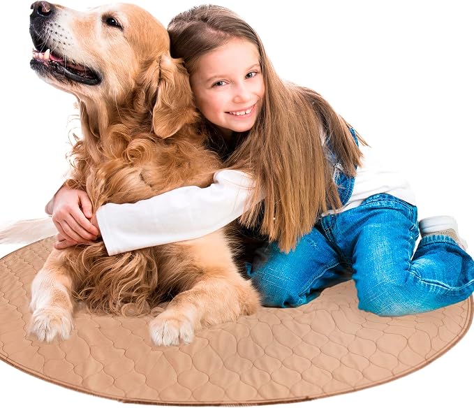 Reusable Dog Pee Pad, Washable Waterproof Round 60 in Mat, 1 Pack | 60-inch round washable waterproof pee pad, reusable slip-resistant mat for dog potty training and whelping with quick-dry