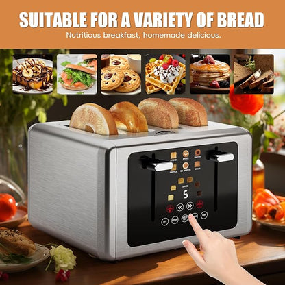 4 Slice Toaster, Touchscreen & Dual Independent Control Panel，5 Basic Functions