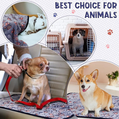 Tatuo 4 Pack Fleece Dog Blankets for Puppy Cats Multi-Size Sleep Mat for Pet Guinea Pig Soft Washable Warm Crate Bed Puppy Teething Toys Print Pattern Blanket Indoor(Blue,24 x 16 Inch,Paw)