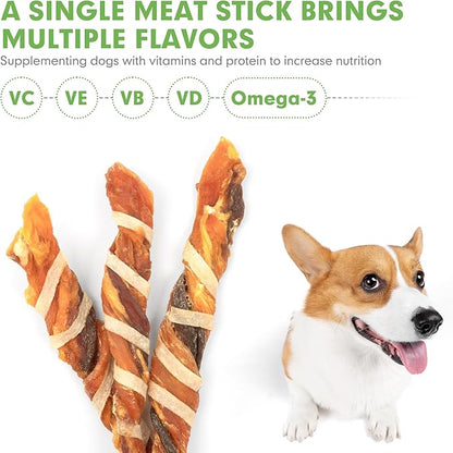 MON2SUN Dog Treats, Triple Flavor Jerky Twist Sticks, 4.5-5 Inch Chicken Duck and Codfish Sticks Chews for Small Dogs, Healthy Snacks, 10.58 oz (30 Count-Pack of 1)