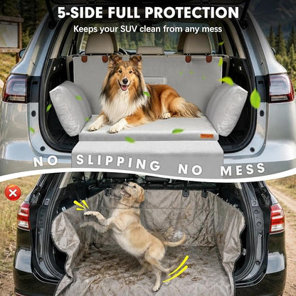SUV Cargo Liner for Dog, Orthopedic SUV Dog Bed for Truck, Medium | Waterproof-coated 2-inch foam 6-inch side bolsters, bumper flap, storage pocket, non-slip backing for SUVs,25 x 30 in