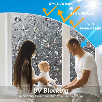 Kromapolis Window Film, Window Privacy Film Frosted, Vinyl Glass Covering, Stained Glass Decorative Film, Static Window Clings, Non-Adhesive (Grayish Black, 29.5 x 157.4 inch)