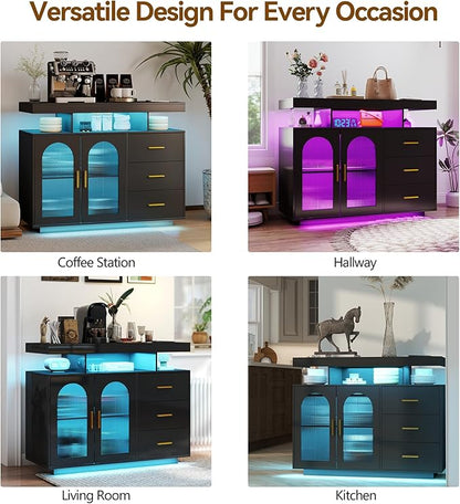 40" LED Buffet Cabinet with Charging Station, Auto Sensor Kitchen Storage