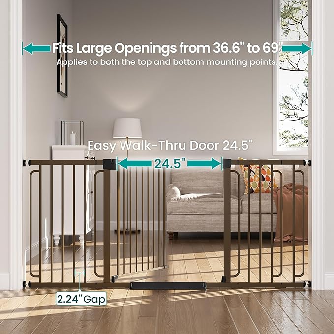 Cumbor Extra Wide Baby Gate, 36.6-69" Walk-Through Dog Gate