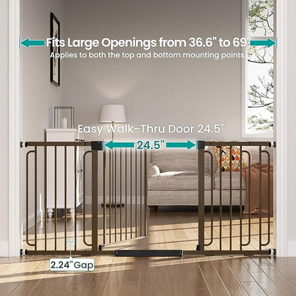 Cumbor Extra Wide Baby Gate, 36.6-69" Walk-Through Dog Gate