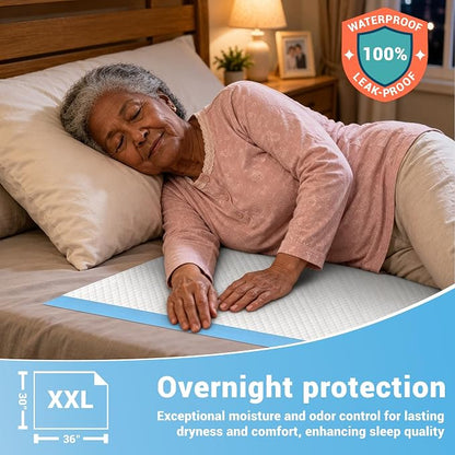 30"x36" Bed Pads Disposable Adult 7-Layer Extra Large 50 Count | Overnight Protection for Incontinence, Super Absorbent Chucks Underpads, Leakproof, Pee Pads for Dogs, Elderly, Kids, Pets