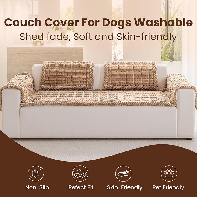 Couch Cover for Dogs Washable, Non Slip Couch Covers for Sofa Pet Friendly, Couch Cushion Covers for Dog, Thick, Soft for Sofa Protector (Camel, 23.6" x 47.2"/60 x 120cm)