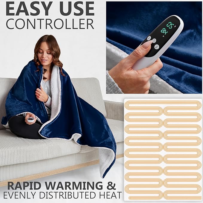 Heated Blanket Electric Luxurious Fleece Twin Blanket, 9 Heat Settings & 12H