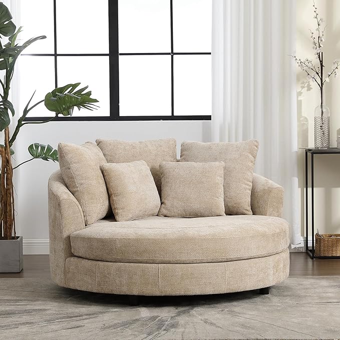 Chifee & Vingol 59.8" W Oversized Accent Barrel Chair Large Round Chair with Wheels,Wheat