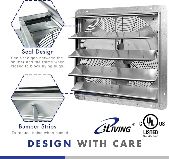 iLIVING 20" Wall Mounted Shutter Exhaust Fan, Automatic Shutter,