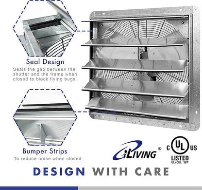iLIVING 20" Wall Mounted Shutter Exhaust Fan, Automatic Shutter,