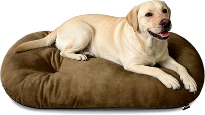 Washable Oval Dog Bed forX-Large Dogs,Silver-Tipped High-Resilience,Brown | Non-Slip Bottom Prevents Sliding, Soft Plush Short Fur, Machine Washable, Ideal for Crates/Apartments/Cozy Nooks,41"x27"x3.6"