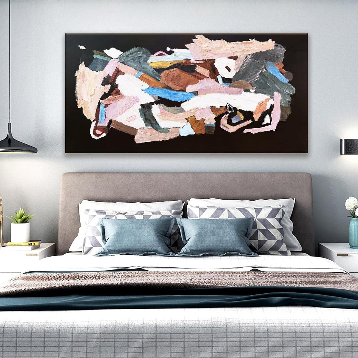 TAIJXAGSG Canvas Art Wall Decor Black Abstract Wall Art For Living Room Modern Canvas Colorful Abstract Wall Art Prints Black Wall Art Pictures For Bedroom Hotel Home Wall Decor 24 X 48 Inch
