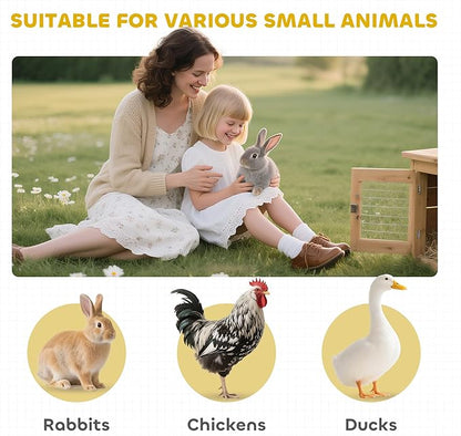 PawHut Rabbit Hutch, Outdoor Rabbit Cage or Guinea Pig Cage with Asphalt Roof, Handle, Wheels, 64 Inch Wooden Bunny Cage for Rabbits, Chickens, Ducks, Small Animals, Multicolor