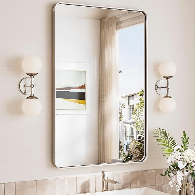 TokeShimi 24x36 Brushed Nickel Bathroom Mirror, Wall Mirror