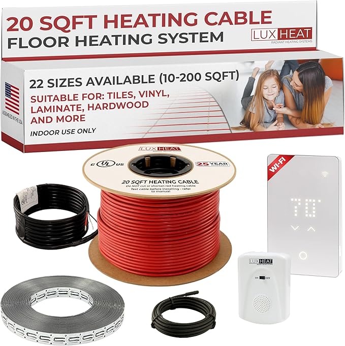 LuxHeat 20sqft Floor Heating Cable Kit - 120v In Floor Heating System -