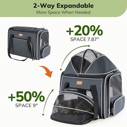 Morpilot Top and Side Expandable Cat Carrier for Pets up to 20lbs | Airline Approved Collapsible Soft-Sided Pet Carrier for Car Rides and Vet Visits (Dark Gray)
