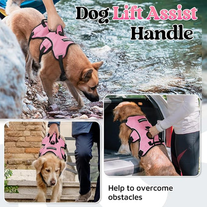 rabbitgoo Escape Proof Dog Harness for Medium, No Pull with Lift Handle | No Escape, Full Soft Padded, Reflective Adjustable Vest, Leash Clip for Walking Hiking Training, Pink, Medium