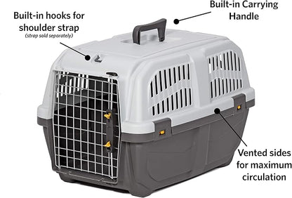 Skudo by MidWest 24-Inch Travel Carrier, Gray, Fits Pets up to 25 lbs | Hard-Sided Pet Carrier, Travel Crate with Handle, Ventilated Design, Locking Tabs, Easy Assembly
