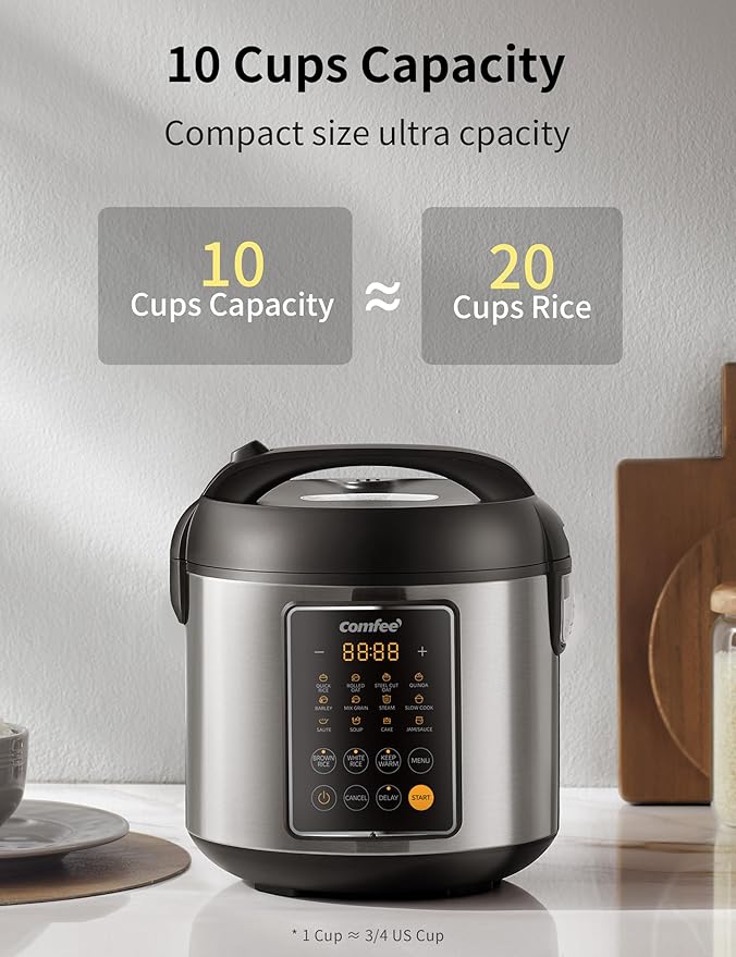 COMFEE' Rice Cooker, 14-in-1 Stainless Steel Multi Cooker, Slow Cooker
