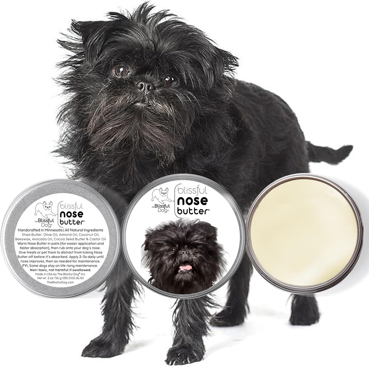 The Blissful Dog Affenpinscher Nose Butter for Dry, Cracked Skin, Lick-Safe Dog Nose Balm with Moisturizing Shea Butter, Almond, Olive, and Essential Oils, Pet Supplies, Uncented, 1 oz.