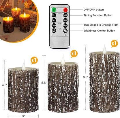Flameless Candles Battery Operated Pillar Pine Effect Real Wax Flickering 3D