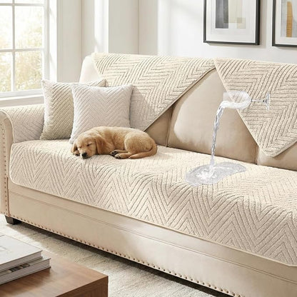 Turquoize Waterproof Couch Cover for Dogs Fuzzy Pet Couch Covers for Sofa Thick Dog Bed Cover Non-Slip Sofa Covers for 3 Cushion Couch Protector Slipcover Pet Friendly (Beige, 36" x 84")