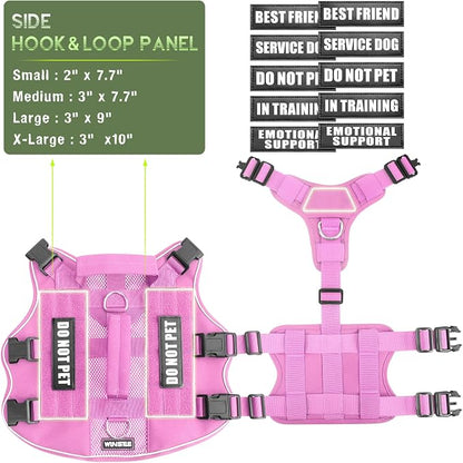 Tactical Molle Vest Mesh Dog Harness with 10 Removale Pet Patches | Breathable Service Dog harness with Double Soft Padded Handle for Large Dog, Reflective Military Pet Vest for Walk Hiking