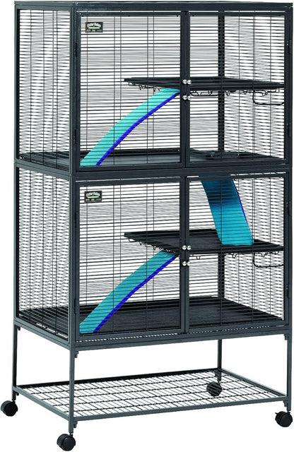 MidWest Homes for Pets Critter Nation Double Unit Small Animal Cage, 4 Tiers, Includes Pan, Shelf, Ramp & Cover, for Rats, Ferrets, Chinchillas, Sugar Gliders