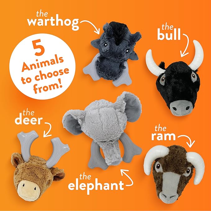 Spunky pup Knucklehead Durable Dog Toy - 2-in-1 Plush & Chew Toy for Aggressive Chewers, Chicken-Flavored Dental Chew, Durable Double-Stitched Squeaker- Elephant