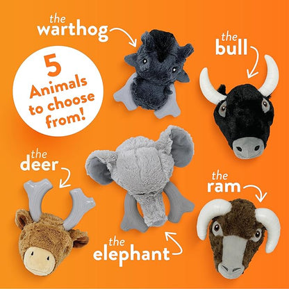Spunky pup Knucklehead Durable Dog Toy - 2-in-1 Plush & Chew Toy for Aggressive Chewers, Chicken-Flavored Dental Chew, Durable Double-Stitched Squeaker- Elephant