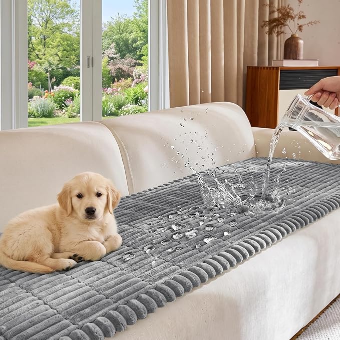 FUANGUI Waterproof Couch Cover Sofa Cover for Dogs and Pets Sofa Protector | Non-Slip Washable Fuzzy Soft Cat Bed Sofa Slipcover for 2-3 Cushion Couch Sofa Pet Friendly, Grey, 27.6" x 82.7", 1 pcs