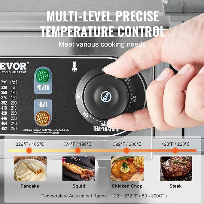 VEVOR Commercial Electric Griddle, 2800W Countertop Flat Top Grill, 122℉-572 ℉