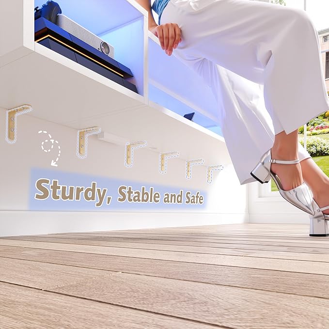 55.1"W Floating TV Stand with LED Lights & Power Outlets