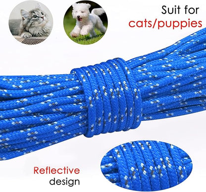 Rypet Reflective Cat Long Leash - 50 FT Escape Proof Walking Leads Yard Long Leash Durable Safe Personalized Extender Leash Traning Play Outdoor for Kitten, Puppy, Rabbit and Small Animals