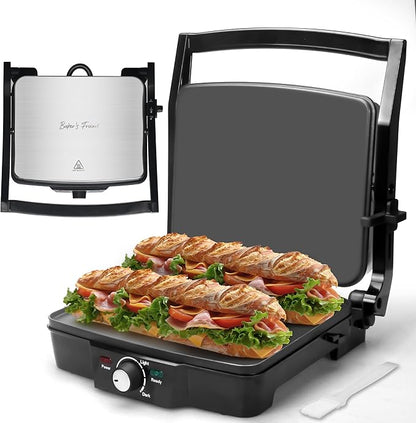 Baker's Friend Panini Press Electric Griddle, Panini Grill Press Sandwich Maker