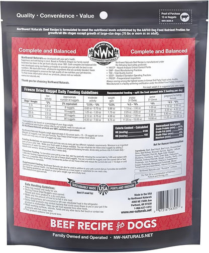 Northwest Naturals Freeze-Dried Beef Dog Food - Bite-Sized Nuggets - Grain-Free, High-Protein, Raw Diet, Human-Grade Ingredients, All Natural, Premium Quality, Healthy & Nutritious - 12 Oz