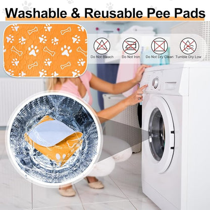 BEAUTYZOO 6 Pack Washable Pee Pads for Dogs,Reusable Puppy Pad 16x24 Orange | Waterproof Super Absorbent,Non Slip and Leak-Proof Against Urine,Whelping Pads Mats for Puppy Potty Training,Playpen,Crate